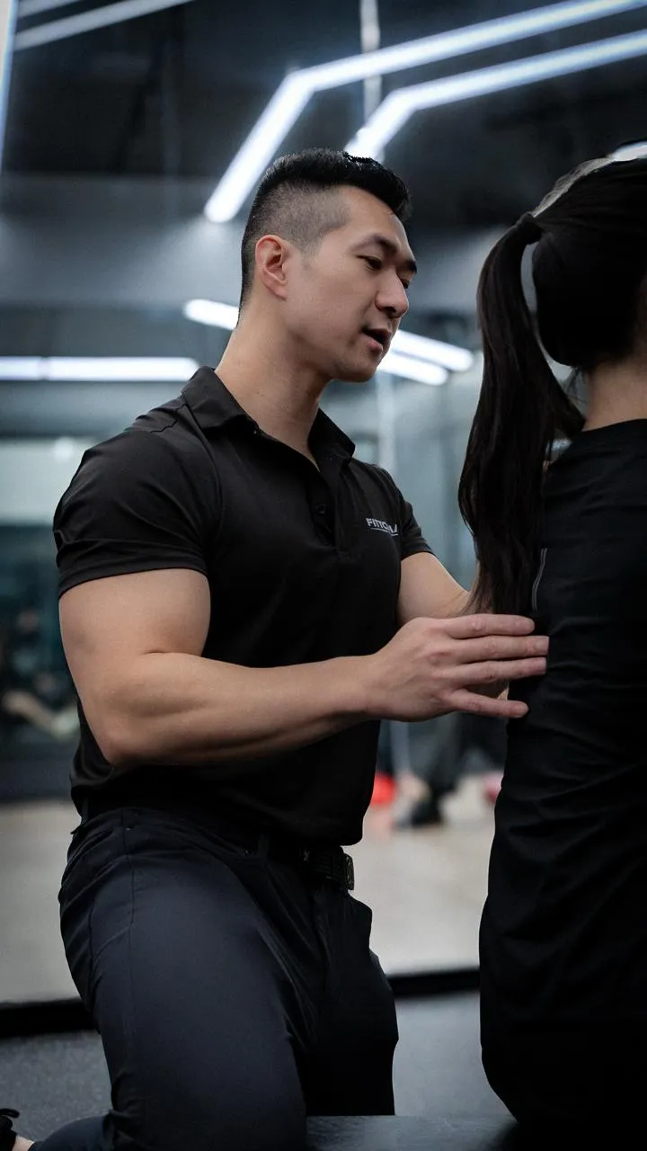 Winston Yeung assessing a patient at Fittopia Fitness Center.
